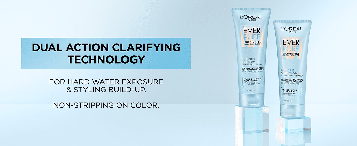 L'Oréal Paris EverPure Sulfate-Free Clarify and Restore Shampoo and Conditioner, Education Module Content Full Range Benefit